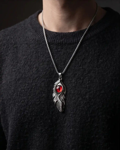Red Dragon Eye Feather Pendant Box Chain
