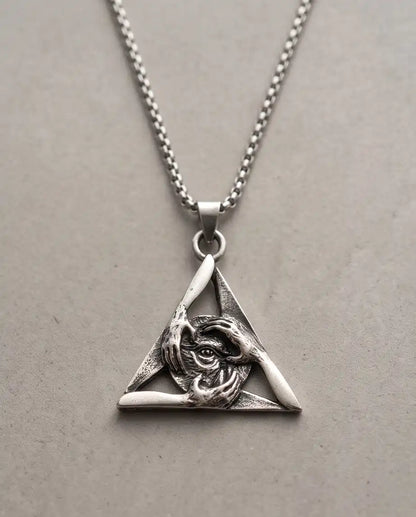 Gothic Triangle Creepy Hands Eye Pendant Box Chain