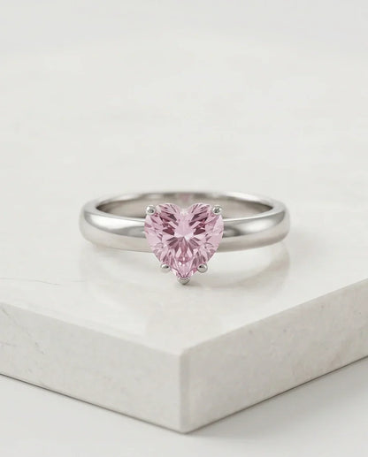 Sterling Silver Heart-Cut Pink Sapphire Solitaire Ring