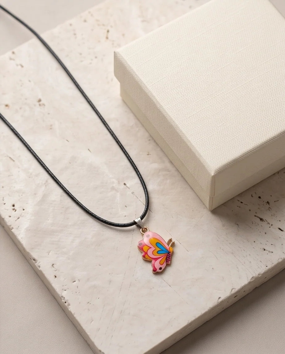 Pastel Pink & Multicolor Butterfly Cord Necklace