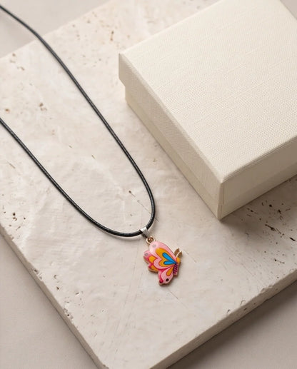 Pastel Pink & Multicolor Butterfly Cord Necklace