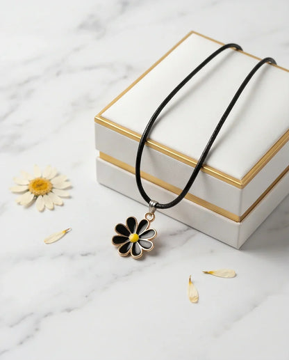 Gold and Black Daisy Pendant Necklace