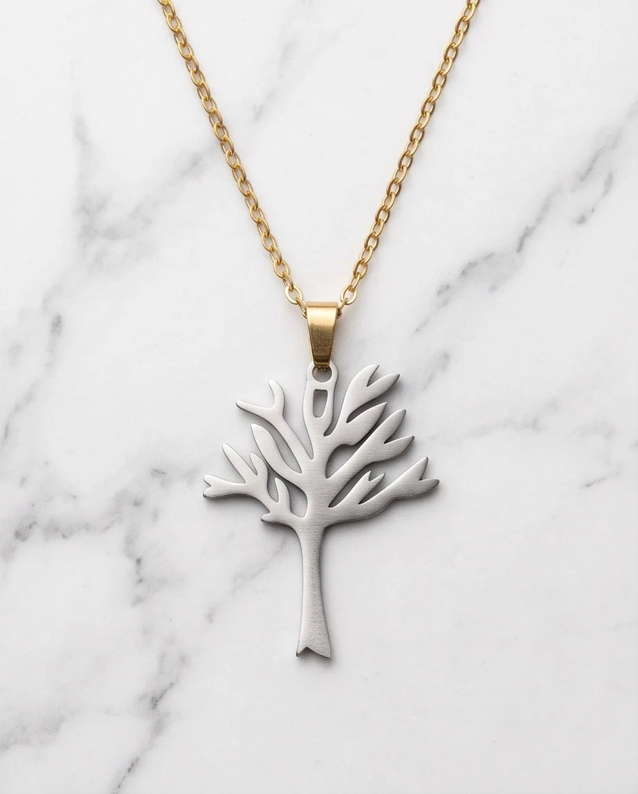 Silver Tree of Life Cutout Pendant Necklace