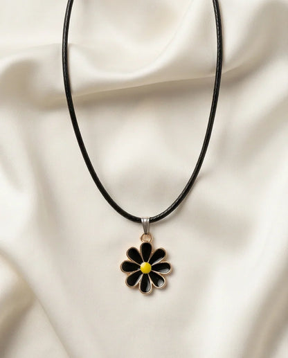 Gold and Black Daisy Pendant Necklace