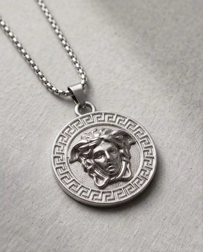 Greek Medusa Gorgon Medallion Pendant Box Chain