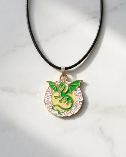 Green Dragon Medallion Cord Necklace
