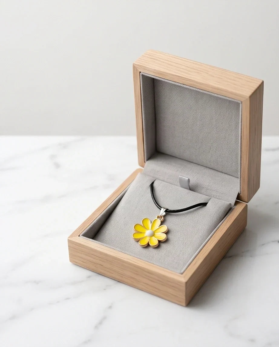 Vibrant Yellow Daisy Enamel Pendant Necklace