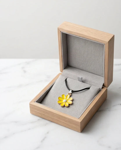 Vibrant Yellow Daisy Enamel Pendant Necklace