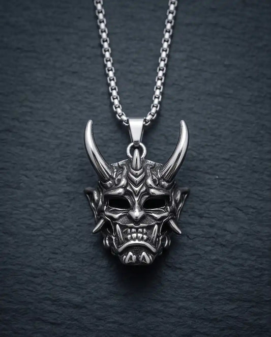 Japanese Horned Oni Mask Pendant Box Chain