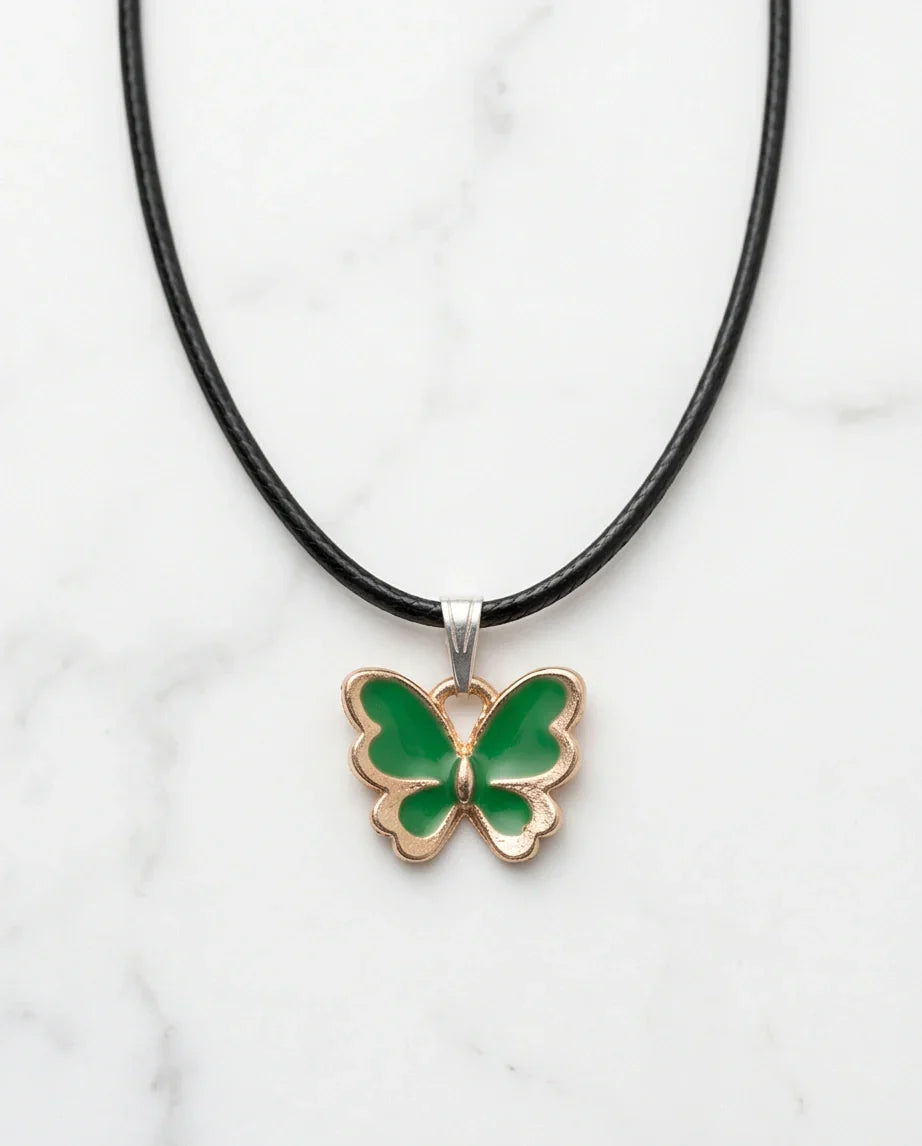 Gold and Green Butterfly Pendant Necklace