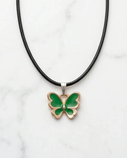 Gold and Green Butterfly Pendant Necklace