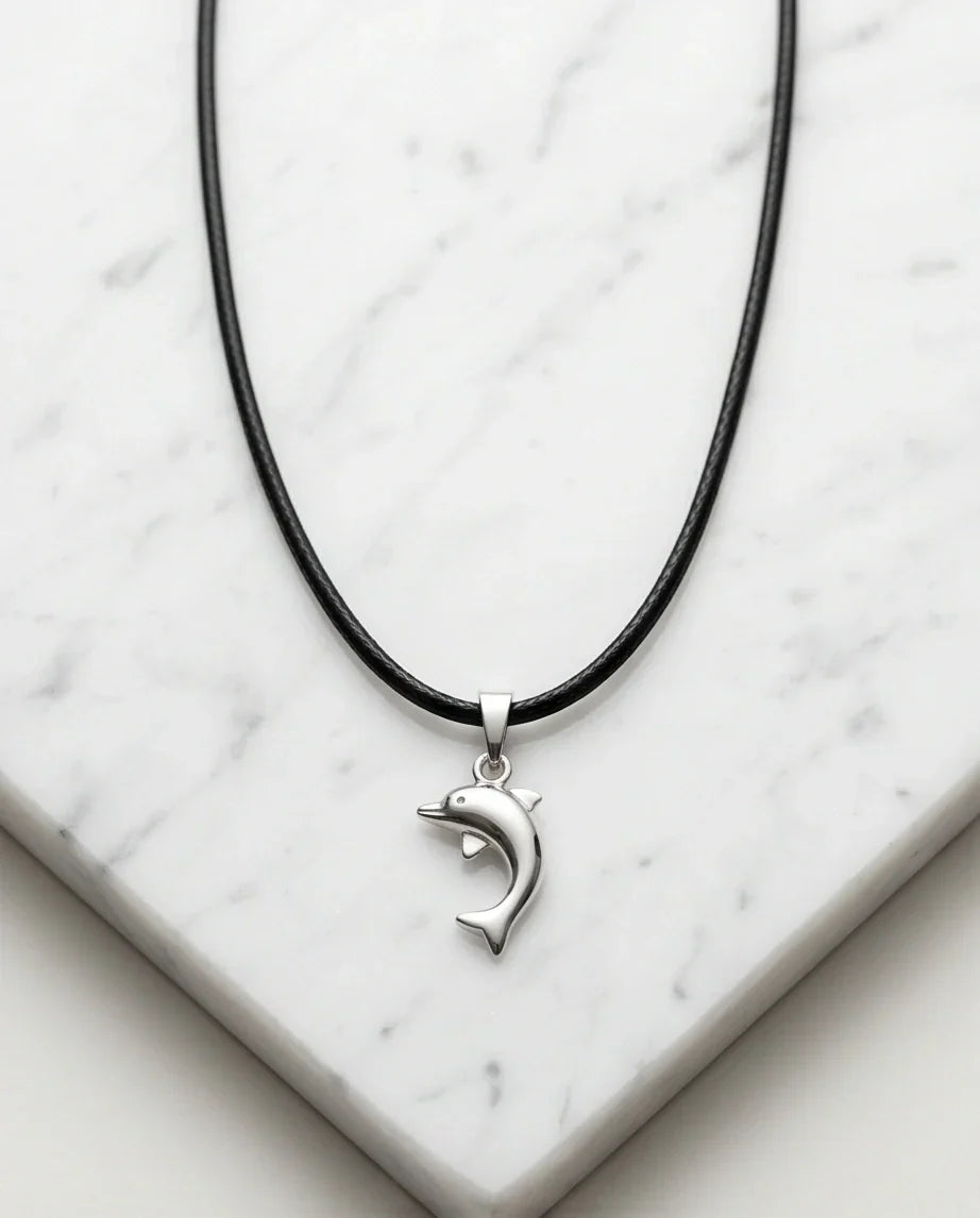 Silver Polished Playful Dolphin Necklace