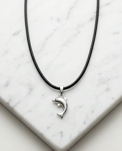Silver Polished Playful Dolphin Necklace
