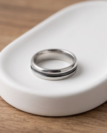 Dual-Tone Inlaid Channel Silver Band