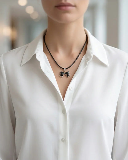 Gold and Black Ribbon Bow Necklace
