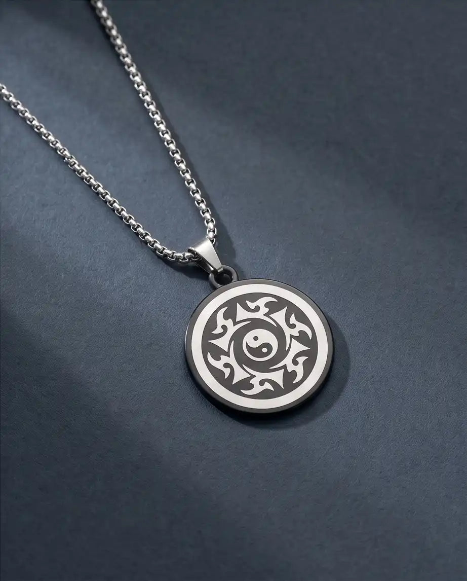 Yin Yang Tribal Sun Medallion Pendant Box Chain