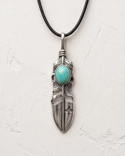 Turquoise Stone Feather Pendant Box Chain