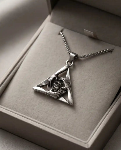 Gothic Triangle Creepy Hands Eye Pendant Box Chain