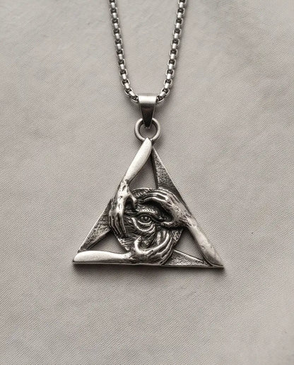 Gothic Triangle Creepy Hands Eye Pendant Box Chain