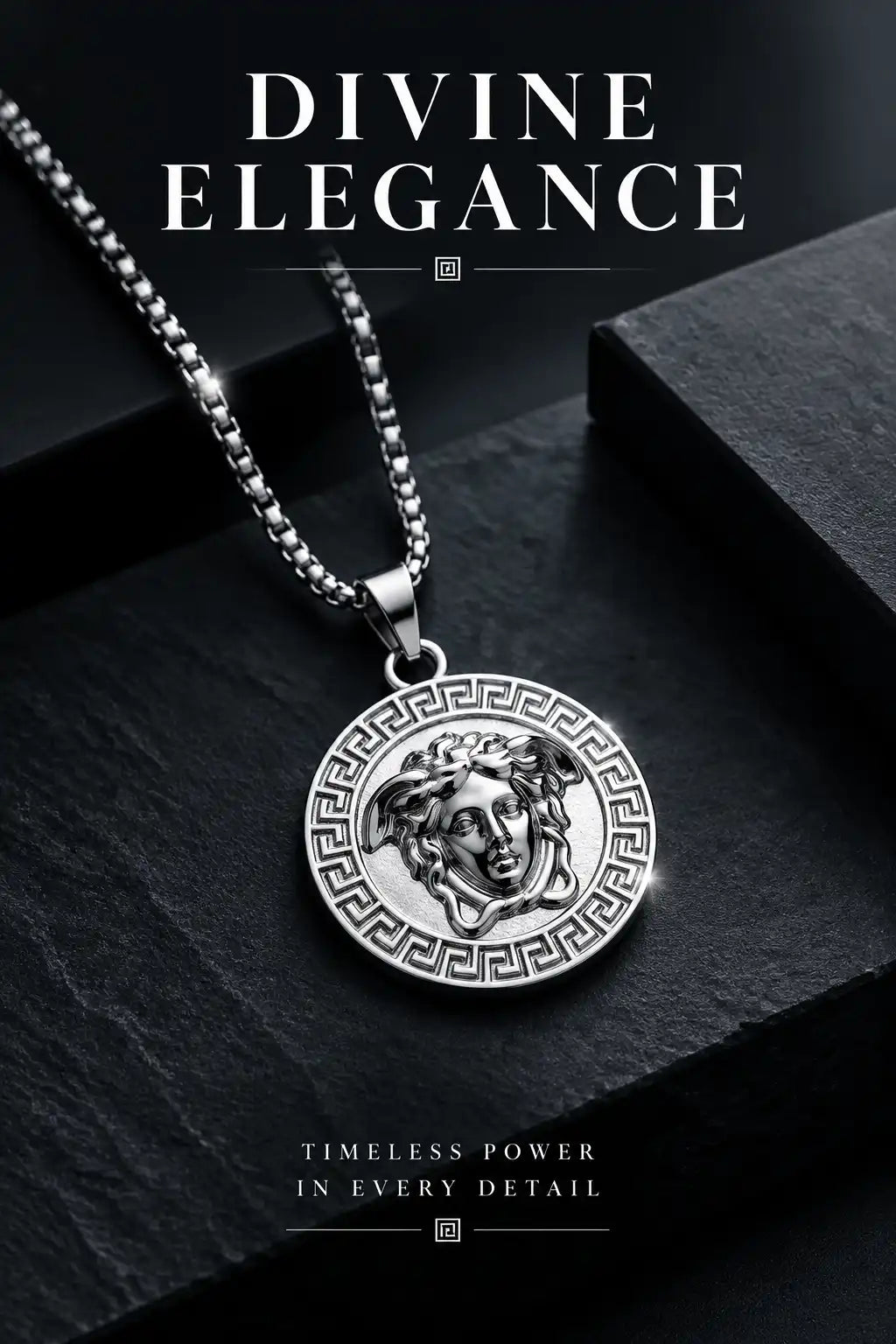 Greek Medusa Gorgon Medallion Pendant Box Chain