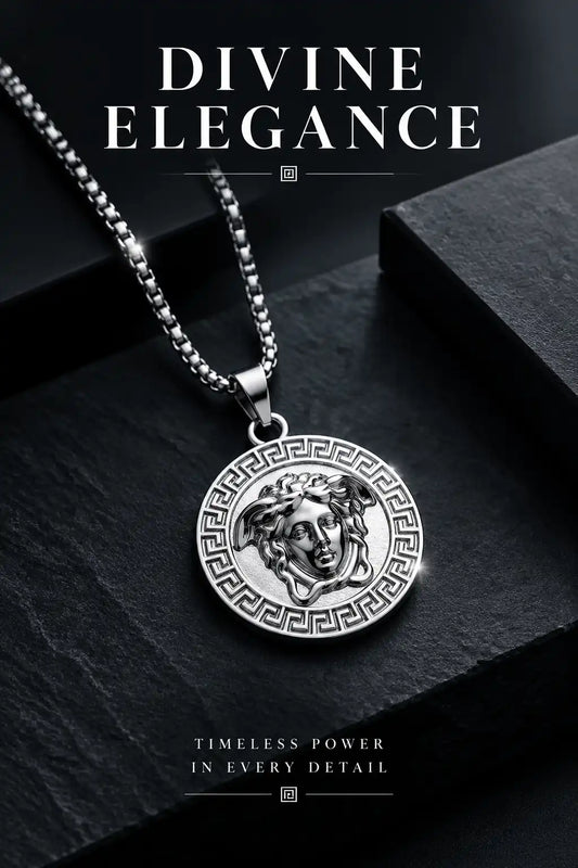 Greek Medusa Gorgon Medallion Pendant Box Chain