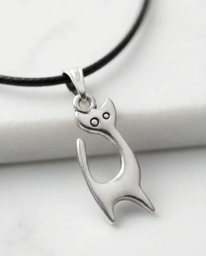 The Mystic Silhouette: Minimalist Matte Silver Cat Pendant Necklace