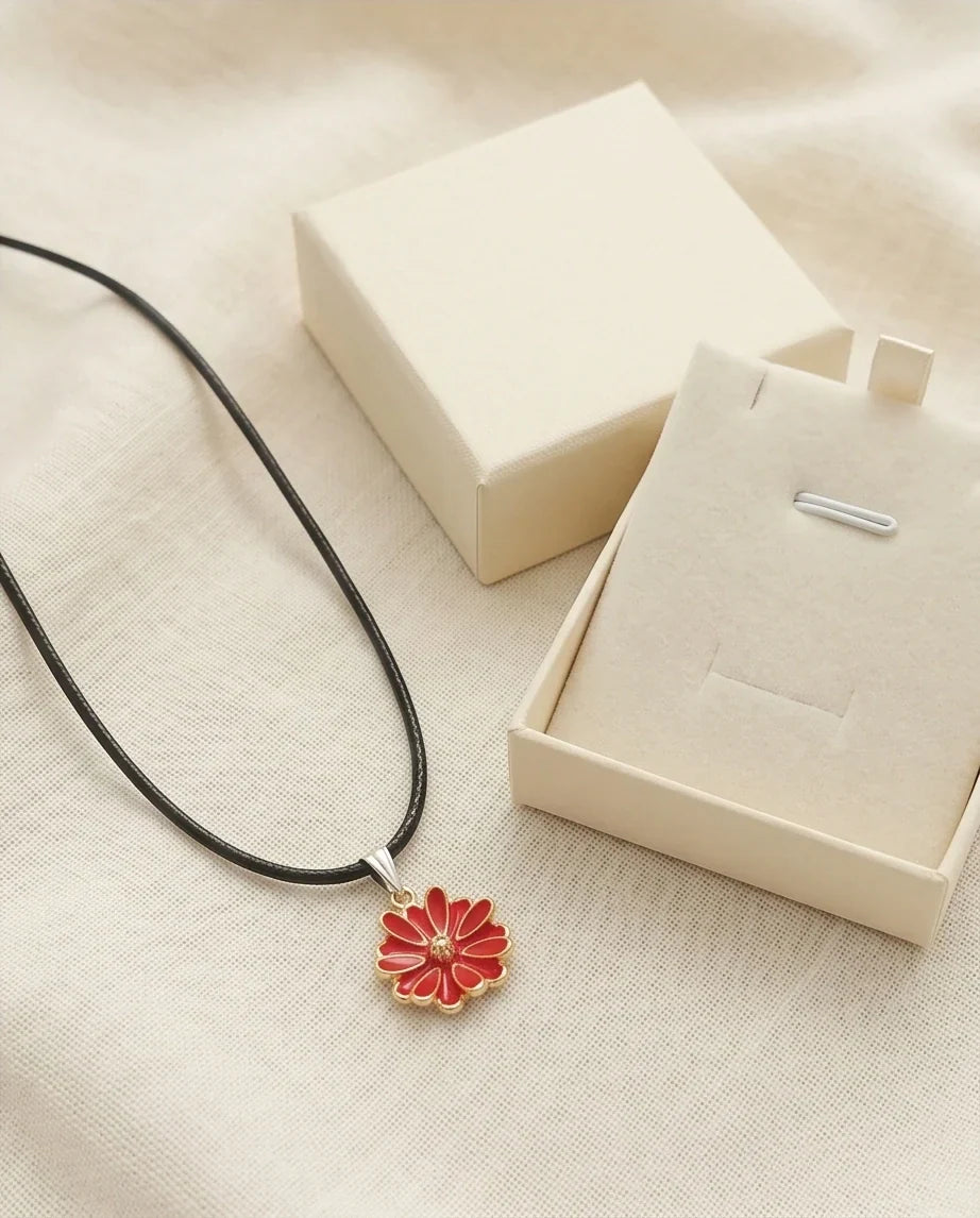 Gold and Red Marigold Pendant Necklace