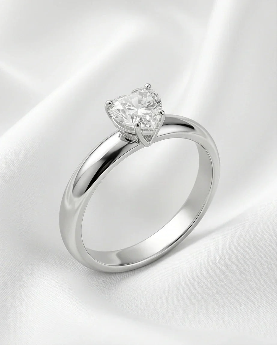 Sterling Silver Heart-Cut Moissanite Solitaire Ring