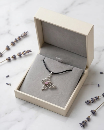 Openwork Butterfly Gemstone Cord Necklace