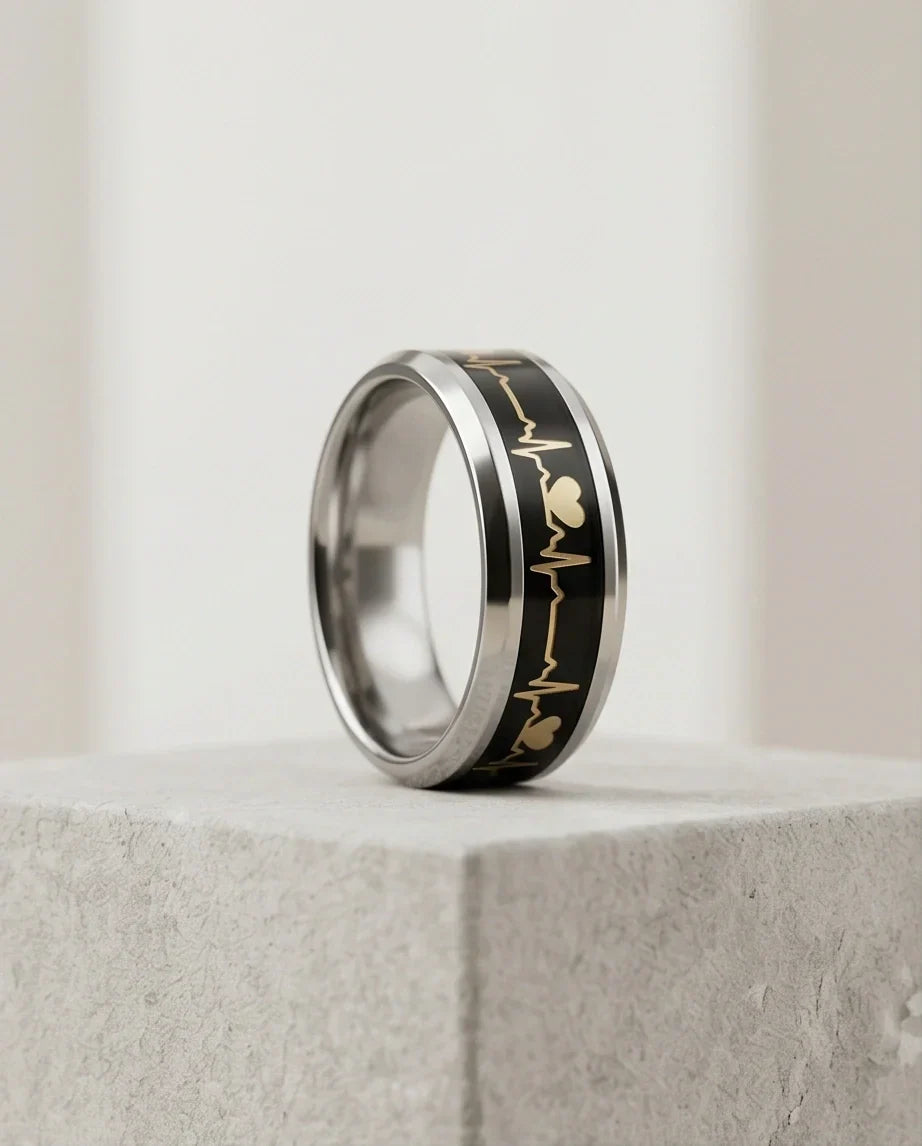 Romantic Gold Heartbeat Band Ring