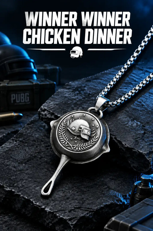 PUBG Frying Pan & Helmet Emblem Silver Box Chain Necklace
