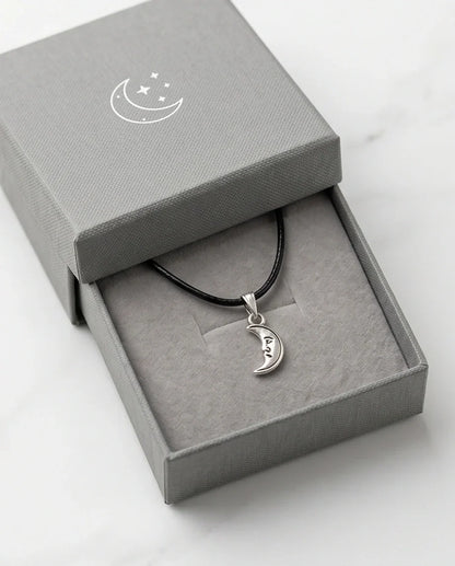 Silver Vintage Crescent Moon Face Necklace