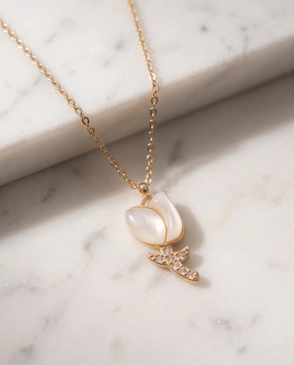 Gold Mother of Pearl Tulip Necklace