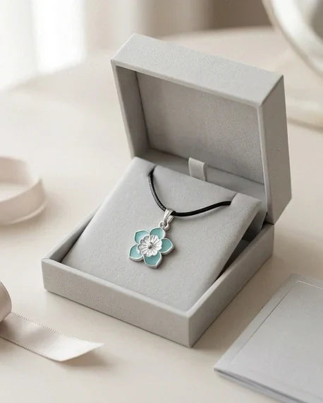 Serene Blue and White Layered Floral Enamel Pendant Necklace