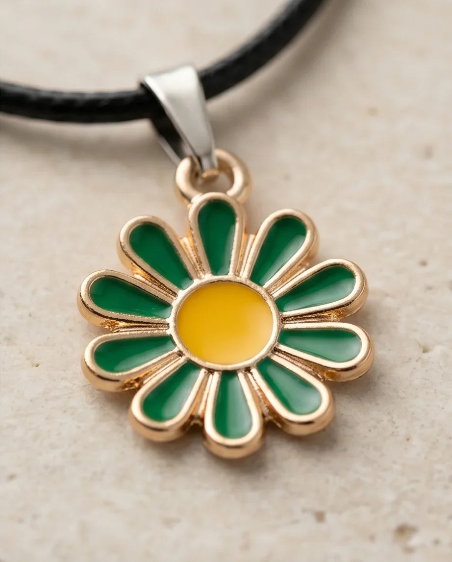 Gold and Green Sunflower Pendant Necklace