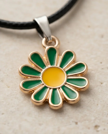 Gold and Green Sunflower Pendant Necklace