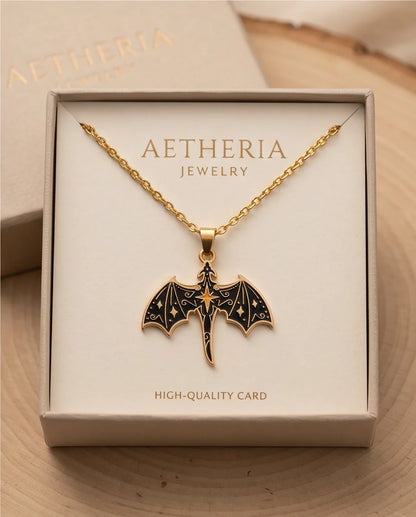 Gold Celestial Bat Enamel Pendant Necklace