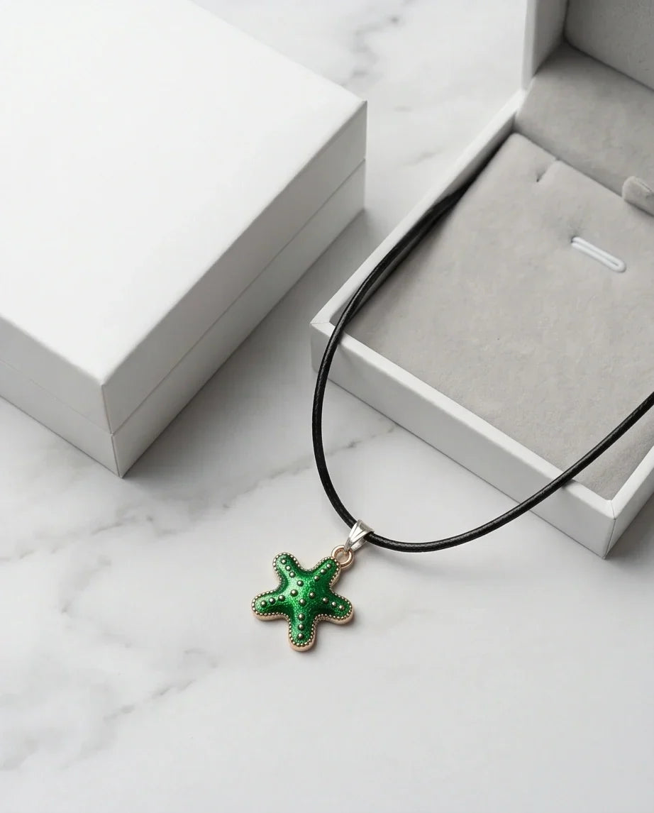 Gold and Green Starfish Pendant Necklace