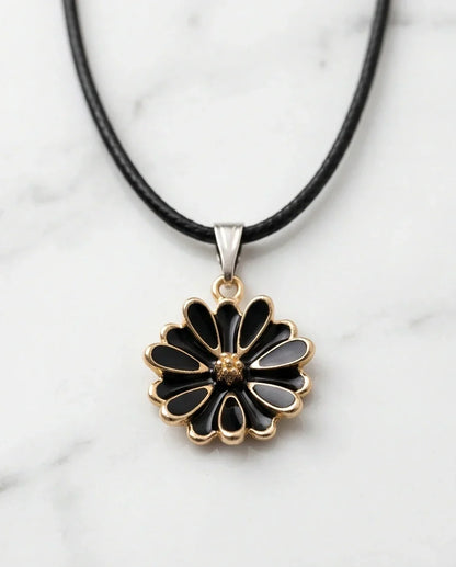 Gold and Black Sunflower Pendant Necklace