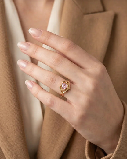 Gold Pink Tourmaline Heart Openwork Ring