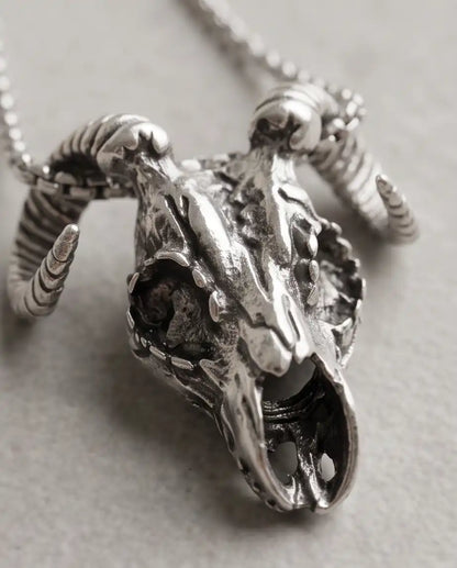 Gothic Ram Skull Pendant Silver Box Chain Necklace