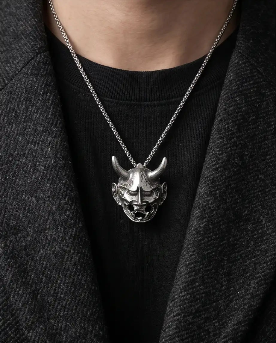 Japanese Hannya Mask Pendant Box Chain