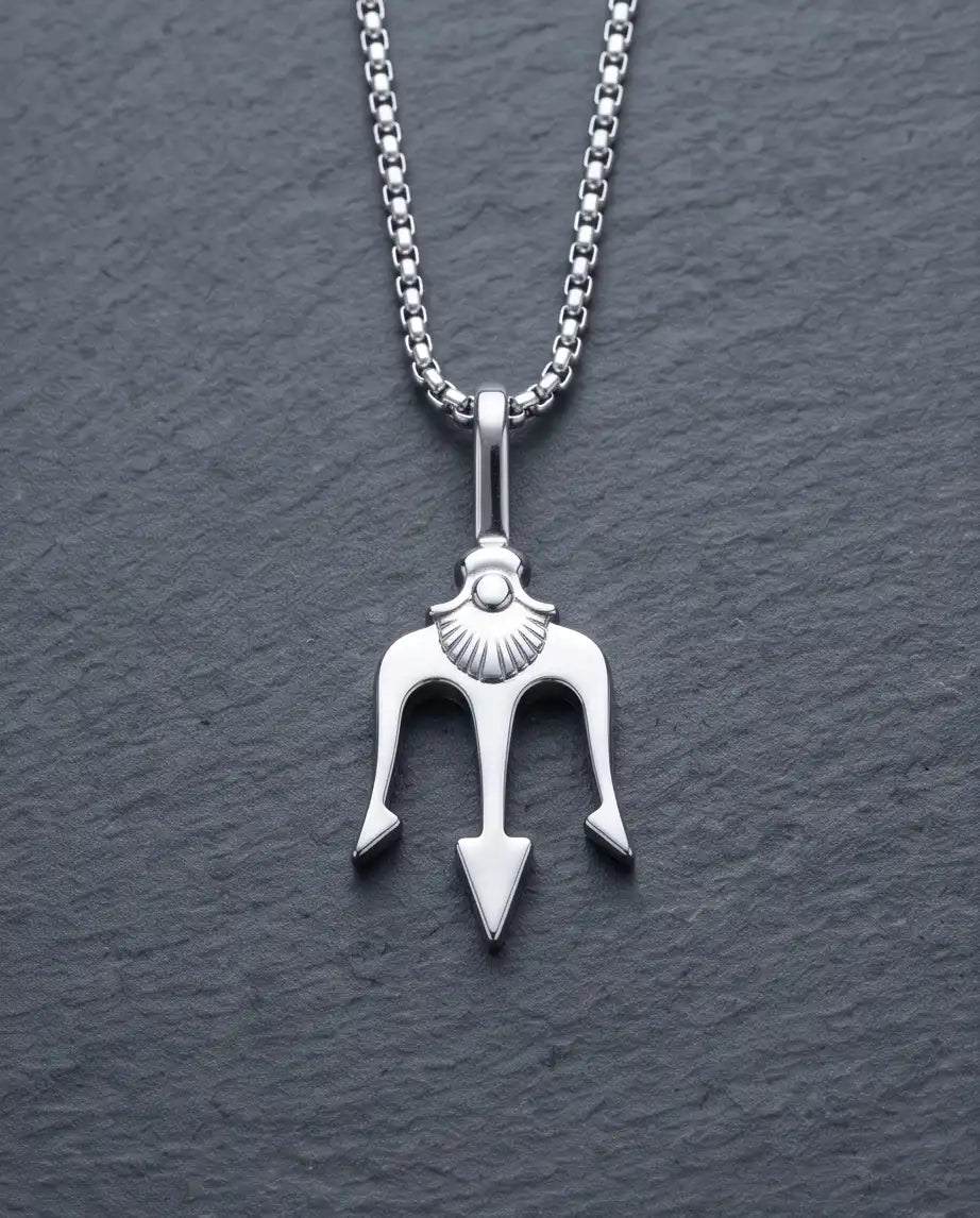 Trident Spear Pendant Silver Box Chain Necklace