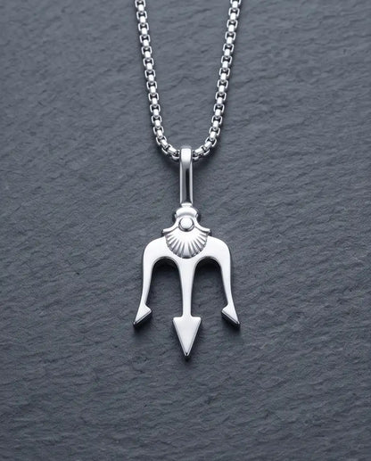 Trident Spear Pendant Silver Box Chain Necklace