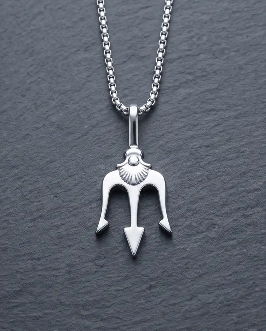 Trident Spear Pendant Silver Box Chain Necklace