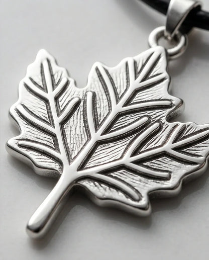 The Autumn Whisper: Matte Silver Maple Leaf Pendant Necklace