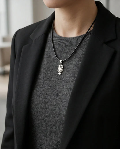Silver Retro Heart Owl Necklace