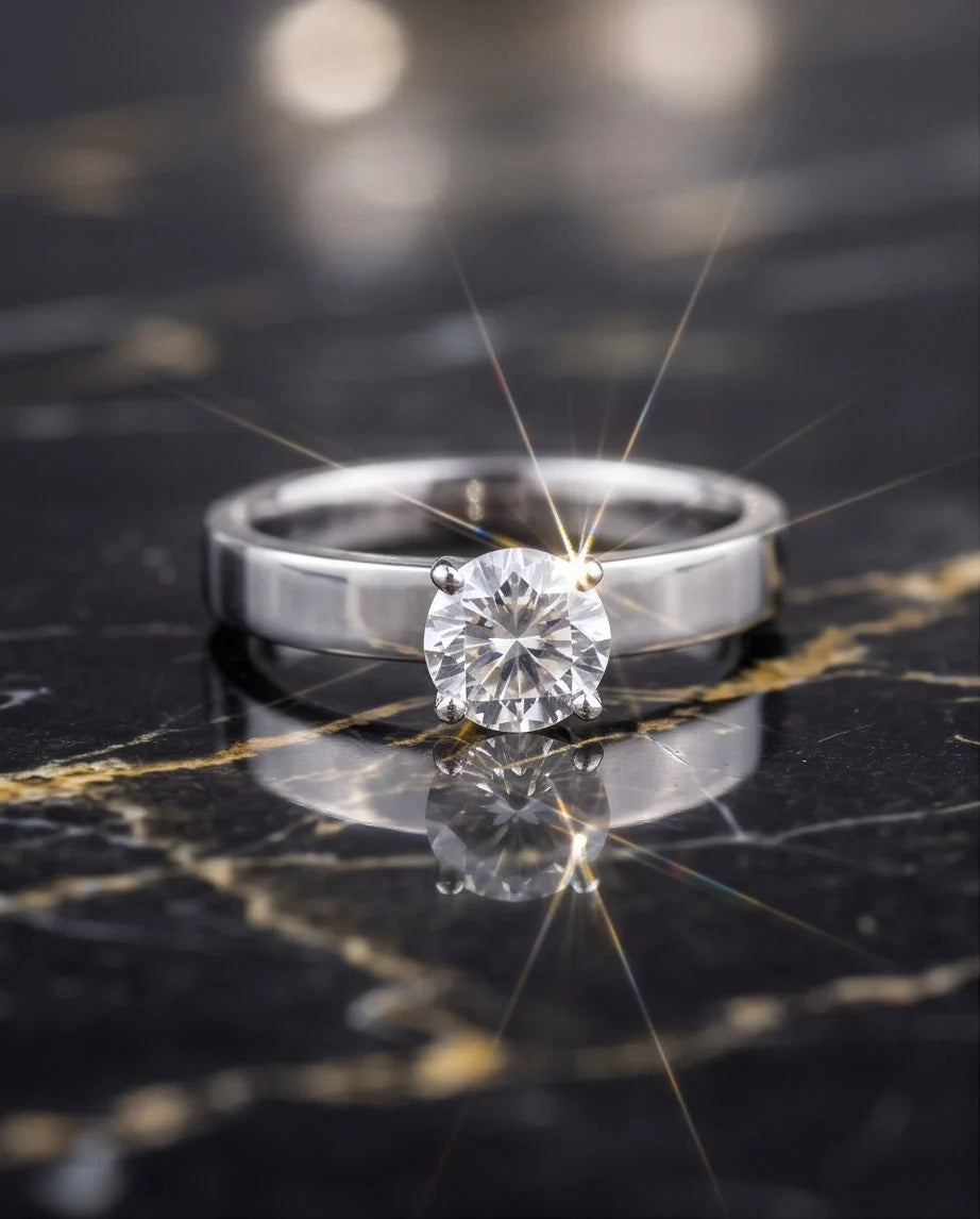 Silver Round Gemstone Crown Band Solitaire Ring