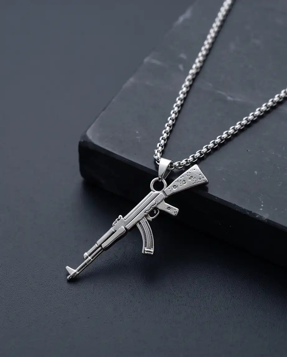 Micro-Pavé CZ Stock Assault Rifle Weapon Pendant Box Chain