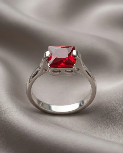Sterling Silver Princess-Cut Red Ruby Solitaire Ring
